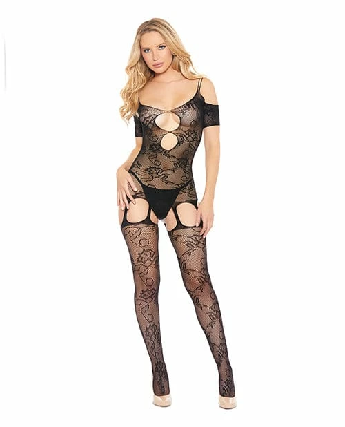 Popsi Lingerie Fishnet & Lace Bodystocking Black O-s
