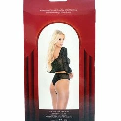 Popsi Lingerie Rhinestone Crop Top W-high Waist Panty Black O-s