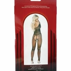 Popsi Lingerie Rhinestone Fishnet Full Sleeved Bodystocking Black O-s