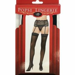 Popsi Lingerie Sheer Lace Top Stocking Black O-s