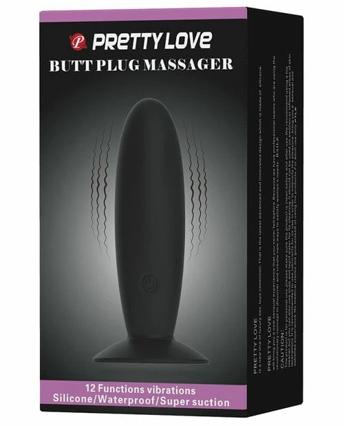 Pretty Love Butt Plug Massager - 12 Function Black Anal Toys