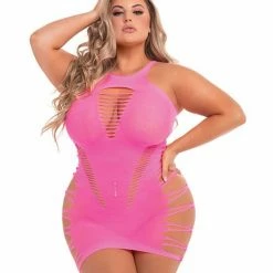 Rene Rofe Pink Lipstick Back 2 BasiXXX Hi Neck Dress