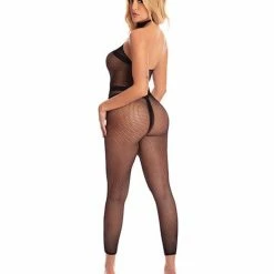 Rene Rofe Pink Lipstick Beats Work Geo Bodystocking Black One Size Fits Most Lingerie