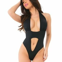 Rene Rofe Pink Lipstick Deep Plunge Bodysuit