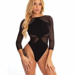 Rene Rofe Pink Lipstick Definitive Diva Bodysuit Black One Size Fits Most