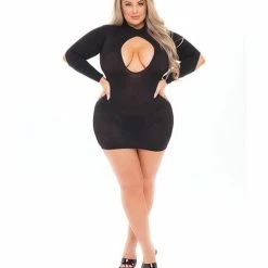 Rene Rofe Pink Lipstick Devilish Backless Dress Black Queen Size