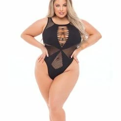 Rene Rofe Lingerie Pink Lipstick Highneck Bodysuit