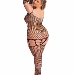 Rene Rofe Pink Lipstick In My Head Net Bodystocking Lingerie