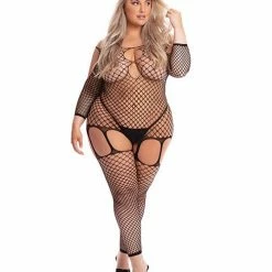Rene Rofe Pink Lipstick In My Head Net Bodystocking Lingerie