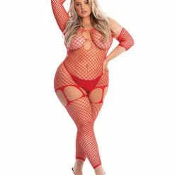 Rene Rofe Pink Lipstick In My Head Net Bodystocking Lingerie
