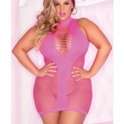 Rene Rofe Pink Lipstick Inter-net High Neck Dress Lingerie