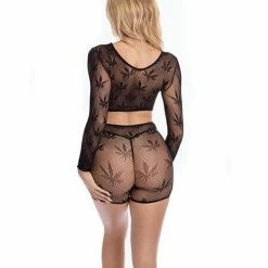 Rene Rofe Pink Lipstick Leaf It To Me Long Sleeve Crop Top & Short