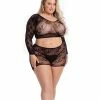 Rene Rofe Pink Lipstick Leaf It To Me Long Sleeve Crop Top & Short Lingerie