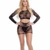 Rene Rofe Pink Lipstick Leaf It To Me Long Sleeve Crop Top & Short