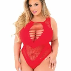 Rene Rofe Pink Lipstick Low Blow Cut Out Bodysuit Lingerie