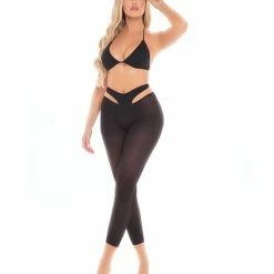 Rene Rofe Pink Lipstick Mesmerize Me Tri Top & Legging Black O-s Lingerie