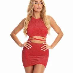 Rene Rofe Pink Lipstick Midnight Sun Skirt Set Lingerie