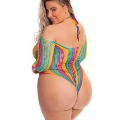 Rene Rofe Pink Lipstick More Color Long Sleeve Bodysuit Rainbow
