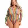 Rene Rofe Pink Lipstick More Color Long Sleeve Bodysuit Rainbow