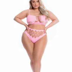 Rene Rofe Pink Lipstick Neon Dreams Bra & High Waist Thong Lingerie