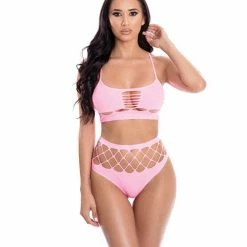 Rene Rofe Lingerie Pink Lipstick Neon Dreams Bra & High Waist Thong