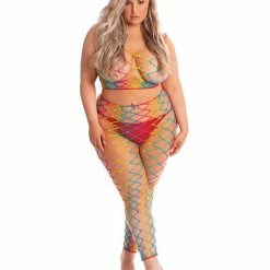 Rene Rofe Pink Lipstick Roy G. Biv 2 Piece Bodystocking Rainbow