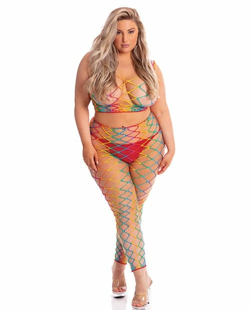 Rene Rofe Pink Lipstick Roy G. Biv 2 Piece Bodystocking Rainbow