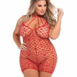 Rene Rofe Lingerie Pink Lipstick Shreds Of Decency Mini Dress Red XL-XXXL