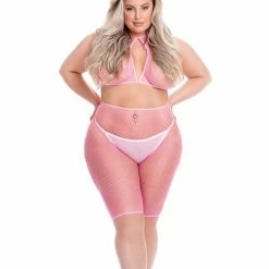 Rene Rofe Lingerie Pink Lipstick Sunset Glow Halter Bra & Bike Short