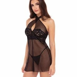 Rene Rofe Midnight Halter Chemise Set Lingerie