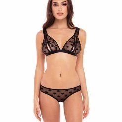 Rene Rofe Naughty Knickers Heart Mesh Peek A Boo Bra & Panties