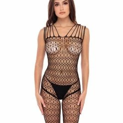 Rene Rofe Neo Geo Crotchless Bodystocking Black One Size Fits Most