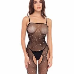 Rene Rofe Sparkle Crotchless Bodystocking Lingerie