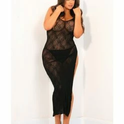 Rene Rofe Take The Heat Lace Gown Black Queen Size Lingerie