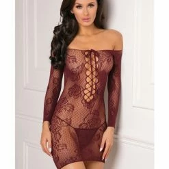 Rene Rofe Tie Breaker Long Sleeve Dress Lingerie