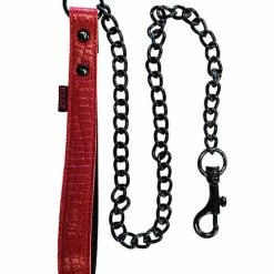 Rouge Leather Handle Lead Dog Chain - Burgundy Kink & BDSM