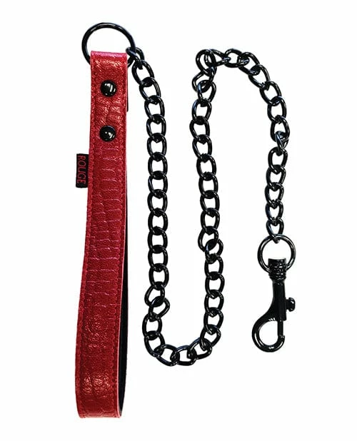Rouge Leather Handle Lead Dog Chain - Burgundy Kink & BDSM