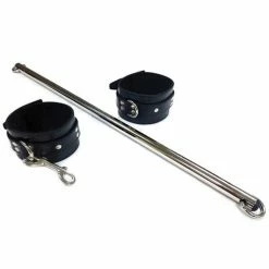 Rouge Leather Leg Spreader Bar With Black Cuffs Kink & BDSM