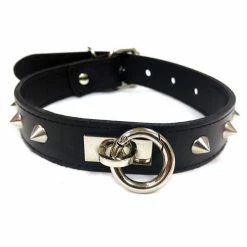 Rouge Leather O Ring Studded Collar - Black Kink & BDSM