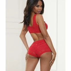 Seven 'til Midnight Knit Bralette & Cheeky Shorts Flame Scarlet Lingerie