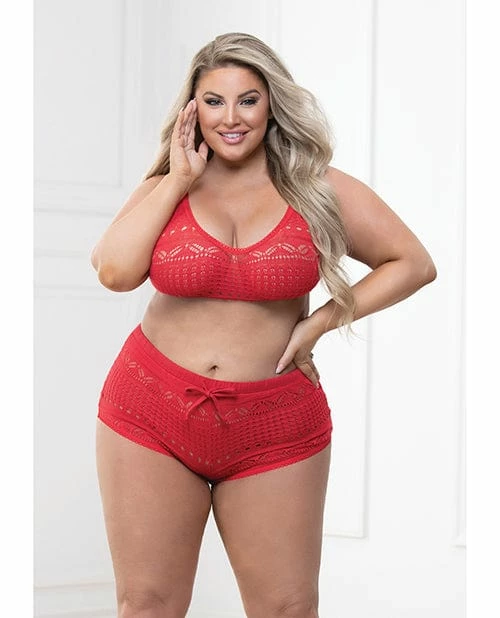 Seven 'til Midnight Knit Bralette & Cheeky Shorts Flame Scarlet 3x-4x Lingerie