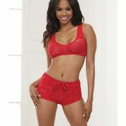 Seven 'til Midnight Knit Bralette & Cheeky Shorts Flame Scarlet Lingerie