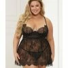 Seven 'til Midnight Lingerie Lace & Satin Babydoll & Panty Black