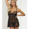 Seven 'til Midnight Lace & Satin Babydoll & Panty Black Lingerie