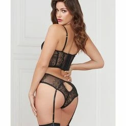 Seven 'til Midnight Stretch Lace Cropped Bustier & Cheeky Panty Black
