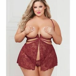 Seven'til Midnight Super Sexy Stretch Lace Babydoll With G-string Qn Lingerie