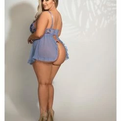 Seven 'til Midnight Embroidered Mesh Underwire Babydoll & G-string