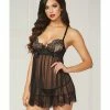 Seven 'til Midnight Lingerie Eyelash Galloon Lace & Mesh Babydoll & Thong