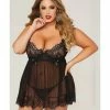 Seven 'til Midnight Eyelash Galloon Lace & Mesh Babydoll & Thong