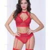 Seven 'til Midnight Lingerie Lace And Netting Long Line Bra Garter Belt And Open Crotch Thong